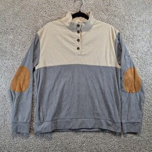 Unbranded Pullover Mens M Multicolor Colorblock Corduroy Elbow Patch Henley Top